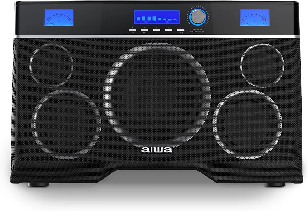 Aiwa Exos-10 Portable Bluetooth Speaker, 200W RMS Power, 6.5” Subwoofer, Deep Bass, Party Sync, Backlit Display, FM/BT/USB/AUX, Remote Control, Carry Strap, Bluetooth V5.0