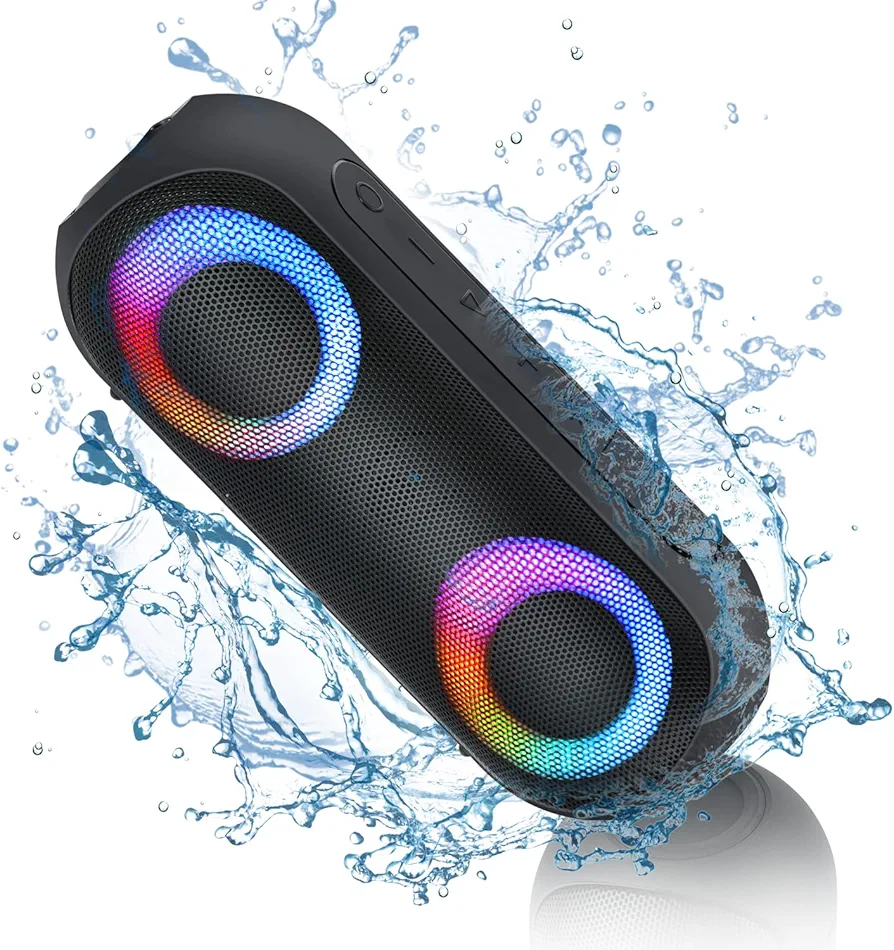 Bluetooth Speakers with Light, 30W Portable Bluetooth Wireless(100FT Range) Loud Stereo Sound, IPX7 Waterproof Shower Speakers, RGB Multi-Colors Rhythm Lights, 1000mins Playtime for Indoor&Outdoor