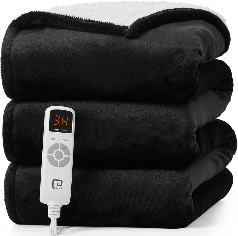 EHEYCIGA Heated Blanket Electric Blanket Throw - Heating Blanket with 9 Heating Levels & 10 Hours Auto Off, Soft Cozy Sherpa Washable Blanket with Fast Heating, 50 x 60 Inches