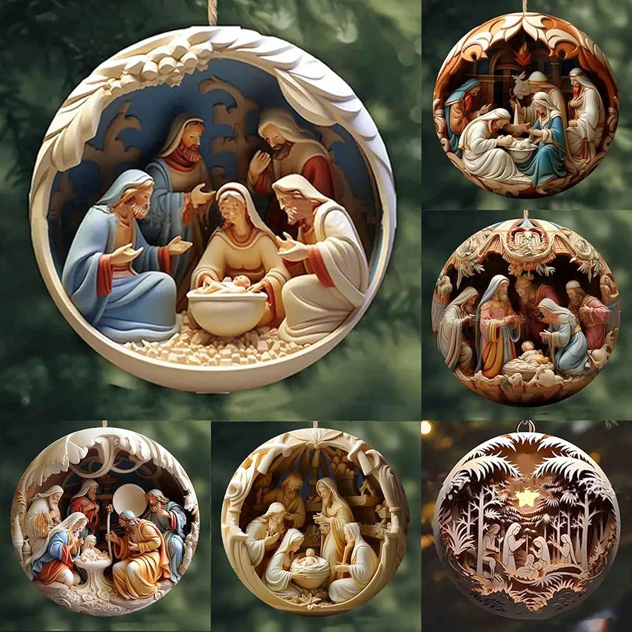 6Pcs Nativity Scene Ornaments, Christmas Tree Ornaments Set, Birth of Jesus Hanging Decorations, Holy Religious Gifts, Nativity Scene Christian Gifts