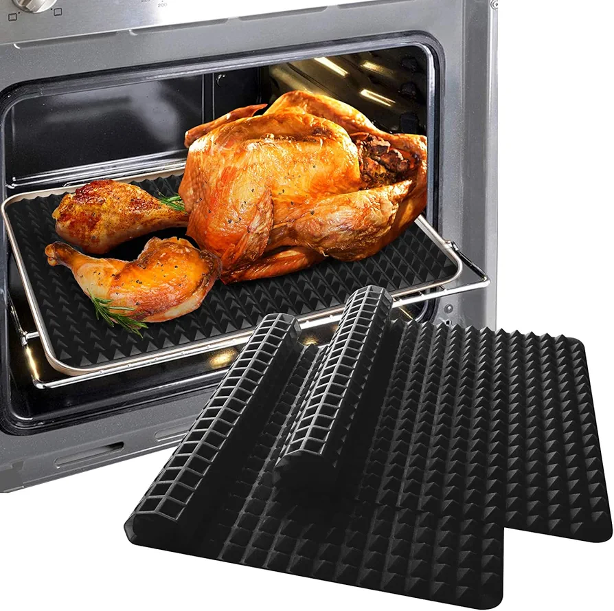 Silicone Baking Mat Sheets for Oven Mats Cooking Pan 16"x11" 6.7"x6.7" 2 Pack Non-Stickfor Oven Grilling BBQ (2 Pack Black 16"x11")