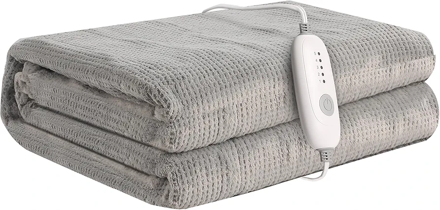 Electric Heated Blanket 50"x 60" Throw Size Soft Milk Fiber Heated Blanket, 4 Heating Levels & 3 Hours Auto-Off with Improve Sleep Quality - Grey