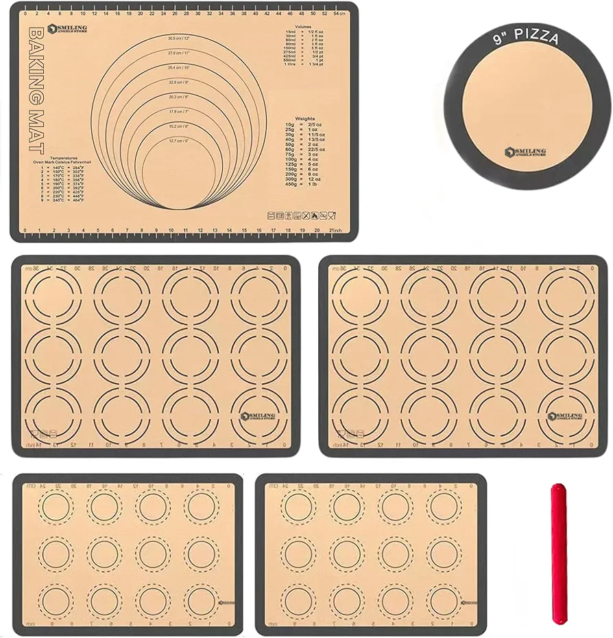 Silicone Baking Mat Set of 6 - Non-Stick, Reusable, Heat Resistant, Gray Color - Perfect for Baking, Cooking, Rolling Dough, and Pastry - Easy to Clean, Durable Kitchen Mats, Multi Sizes