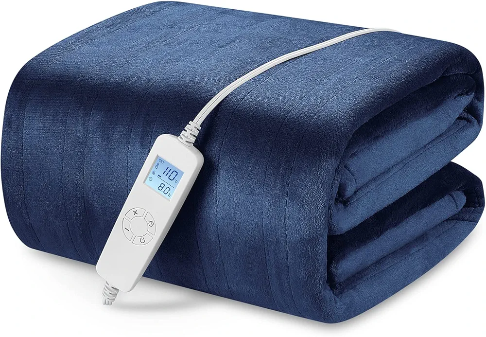 Electric Heated Blanket Queen Size 84" x 90" with 6 Heating Levels & 8h Auto Off, Ultra Soft Flannel Full Body Fast Heating Warming Blanket for Bed Sofa Home Office, Machine Washable, Blue