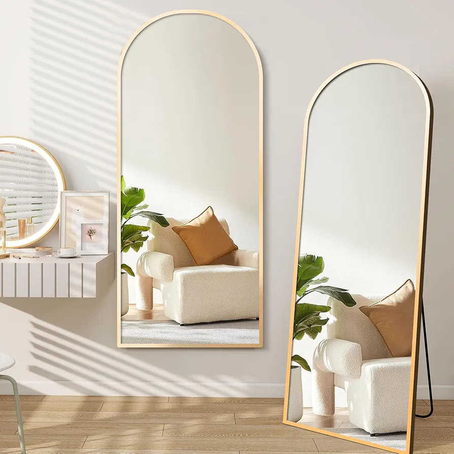 Arched Full Length Mirror 58"x20", Standing Mirror Full Body for Wall & Floor, Modern Full Body Mirror for Bedroom, Gold