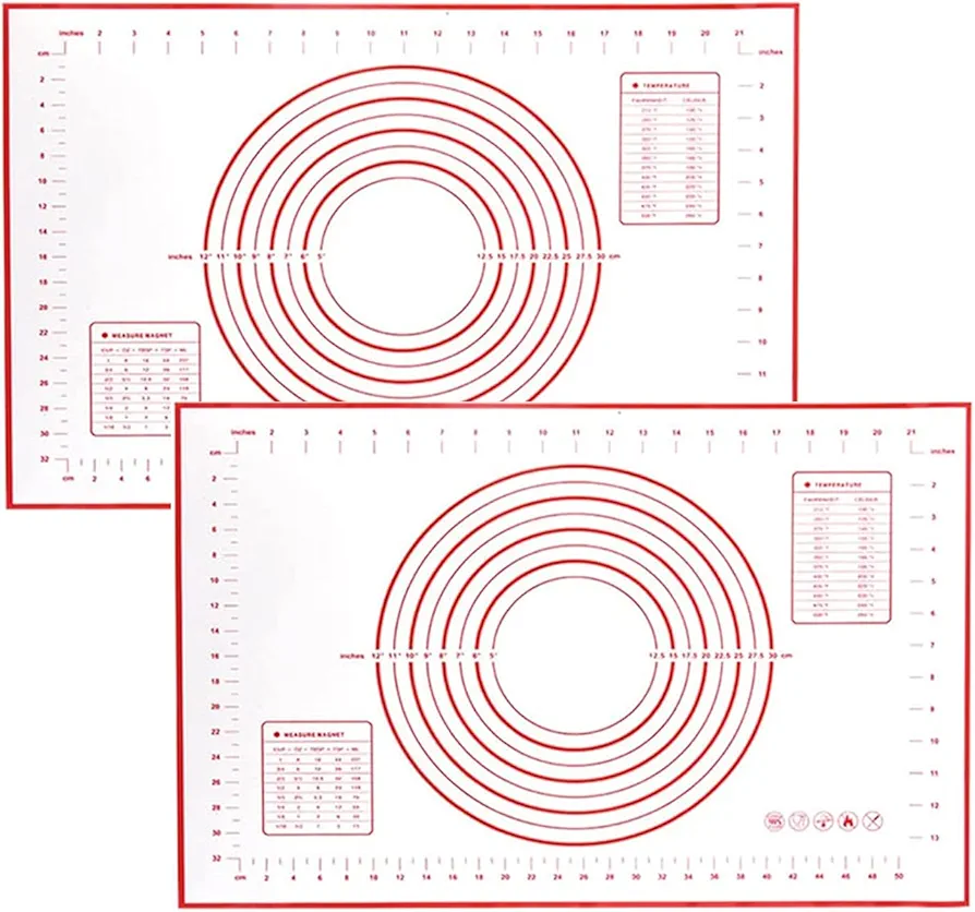 2 Pack Silicone Baking Mat Extra Large (19'x27') with Measurement Indicators, Non-Slip, Pastry Mat Sheet for Dough Pie Crust Rolling Mats for Making Cookies, Macarons, Bread, Baking Supplies