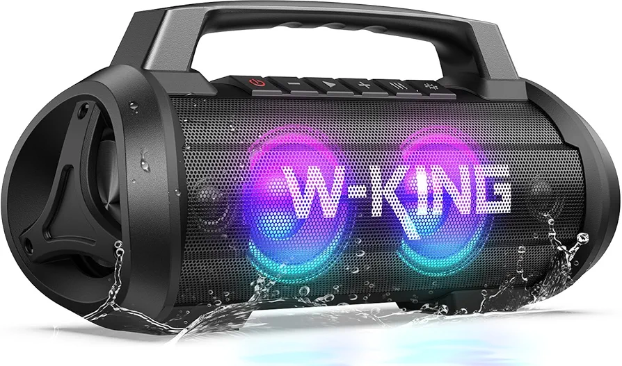 W-KING Portable Speakers Bluetooth Wireless, 120W Peak 70W Loud Bluetooth Speaker Waterproof Outdoor, Deep Bass/2* Subwoofer/DSP/EQ/42H Playtime/IPX6/RGB Lights/MAC-in/Power Bank, Large Party Boombox