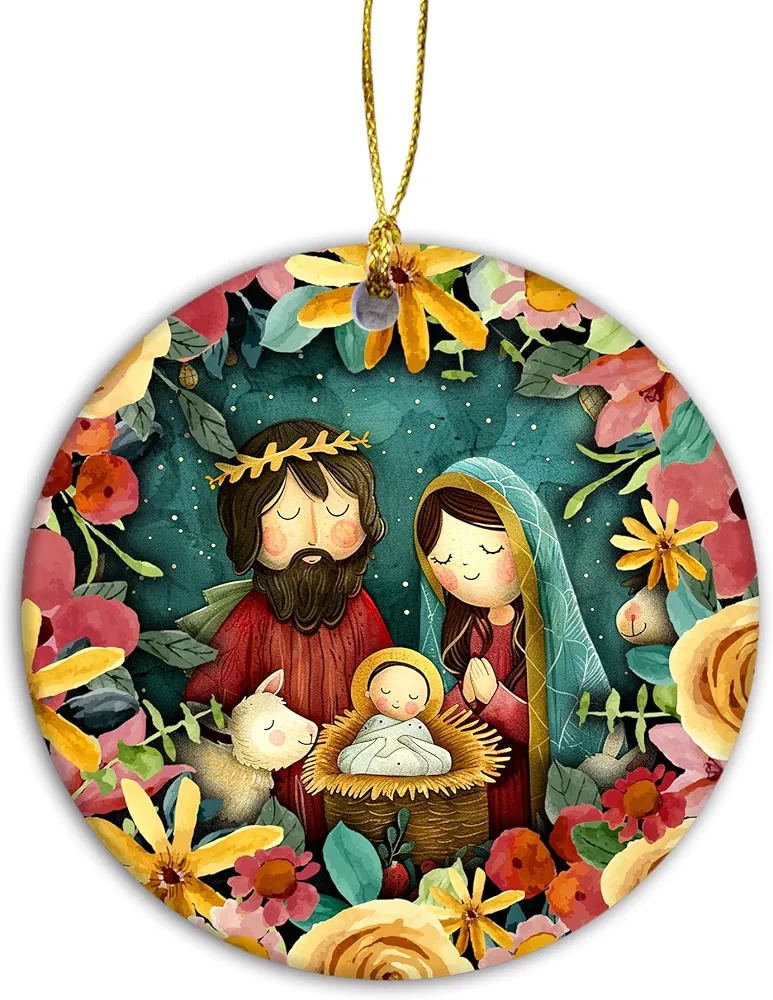 Nativity Scene Ornaments 2024 - O Holy Night Ornament, Baby Jesus Ornaments for Christmas Tree - 3 Inches Round Religious Catholic Ceramic Christmas Ornaments, (Nativity Jesus Baby)