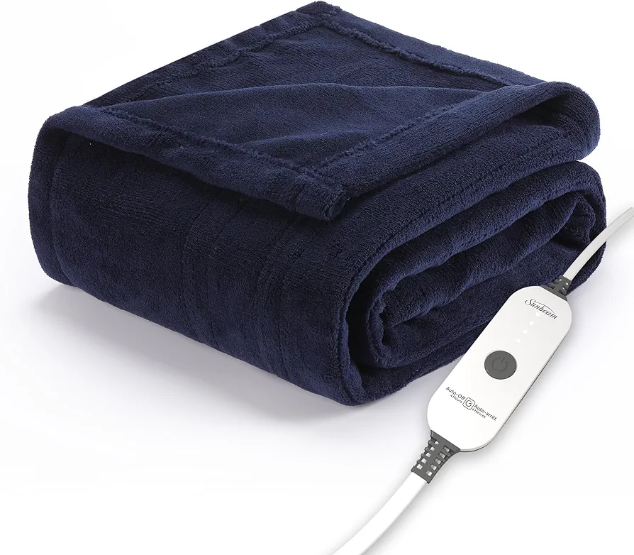 Sunbeam Royal Luxe Admiral Blue Heated Personal Throw / Blanket, Cozy-Warm, Adjustable Heat Settings