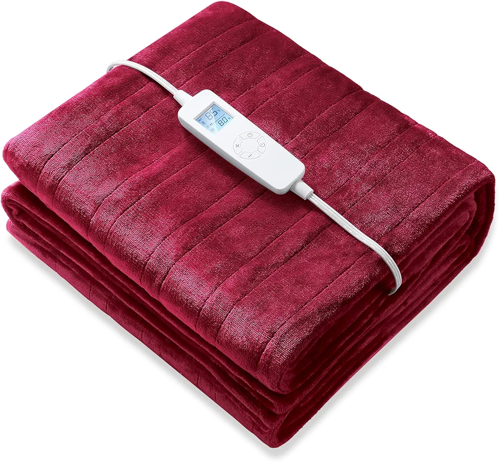 Electric Heated Blanket Twin Size 62" x 84" | 6 Levels Fast Heating & Machine Washable | Full Body Warming Soft Flannel Sofa Bed Blankets with Auto-Off Overheating Protection 8H Timer | Red