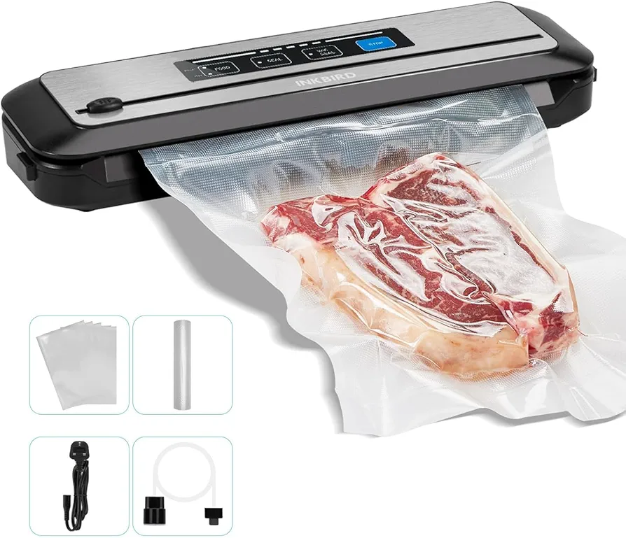 Inkbird Vacuum Sealer Machine with Starter Kit, Automatic PowerVac Air Sealing Machine for Food Preservation, Dry & Moist Sealing Modes,Built-in Cutter,Easy Cleaning Storage