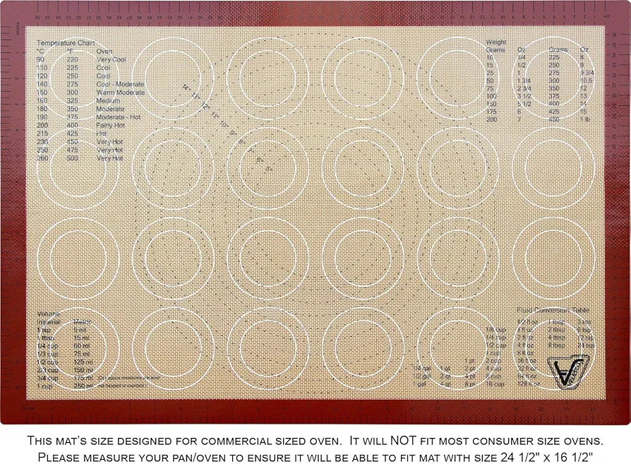 Silicone Baking Mat - Full Sheet Size (Thick & Large 24 1/2" x 16 1/2") - Non Stick Silicon Liner for Large Bake Pans & Trays - Rolling, Macaron/Pastry/Cookie/Bun/Bread Making - Professional Grade