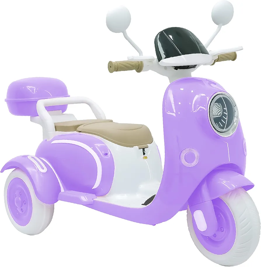 Girls Electric Motorcycle, 12V Ride On Scooter for Kids with Storage Compartments, Cute Design with Stable 3-Wheel Structure, Dual Seats, Ideal Moped for Girls Ages 3-6(Purple, Single Motor)