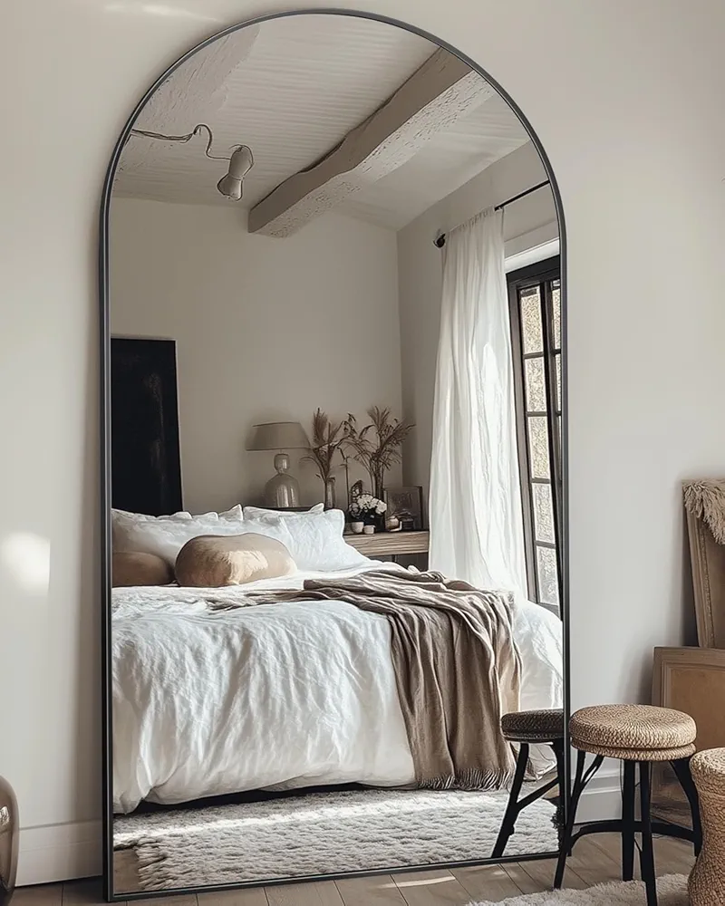 Full Length Mirror, 41"x81" Arched Floor Mirror Freestanding, Oversized Floor Standing Mirror Full Body Mirror with Stand for Bedroom, Hanging Mounted Mirror for Living Room Cloakroom, Black