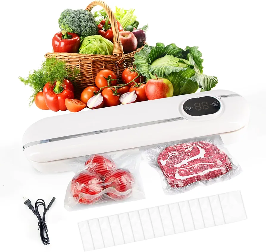 Vacuum Sealer, Food Vacuum Sealer Machine, Vacuum Sealer Machine, Single Sealing/Vacuum Sealing Two Modes, With LED Display, Includes 10 Vacuum Sealer Bags