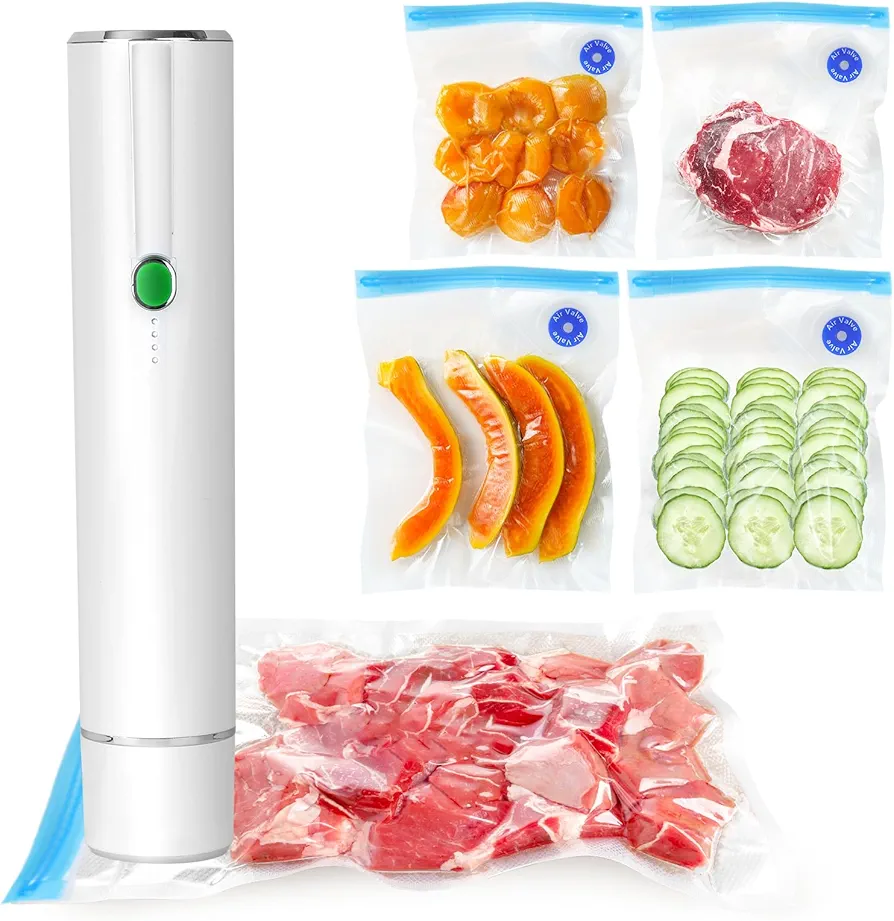 Vacuum Sealer for Food - Cordless Handheld Food Vacuum Saver with 10 Pcs Sealer Bags, Vacuum Sealer Machine for Food Preservation & Fresh - White