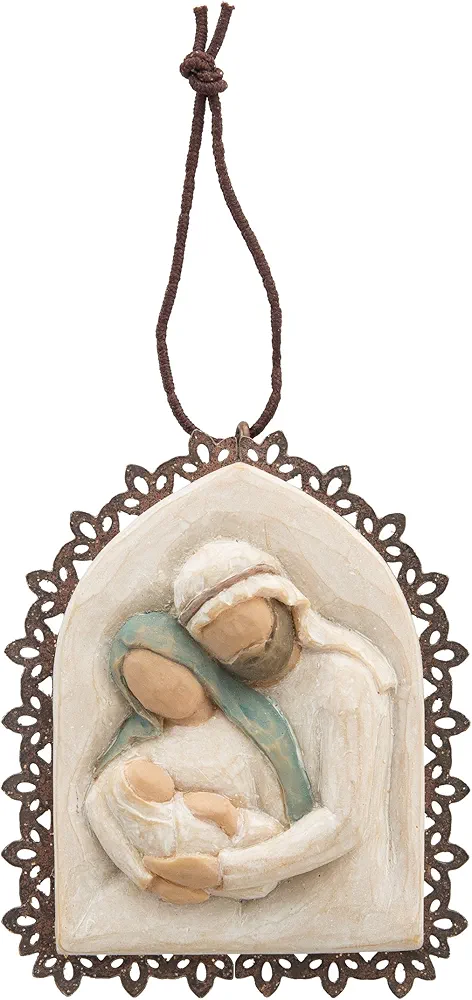 Willow Tree Holy Family, A Child is Born, Features Holy Family as Thoughtful Appreciation Gift for Friends, Hostess, Teacher, Sculpted Hand-Painted Bas-Relief, Metal-Edged Ornament