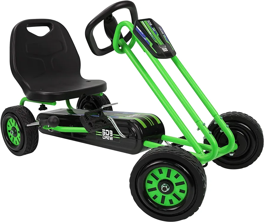 509 Crew Rocket Pedal Go Kart - Green | Pedal Car | Ride On Toys for Boys & Girls with Ergonomic Adjustable Seat & Sharp Handling, Ages 4+ (U918005)