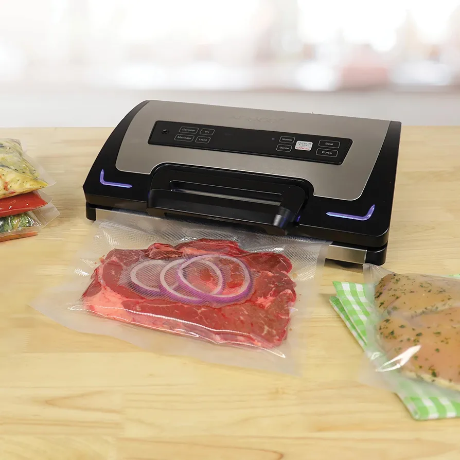 Nesco Premium Vacuum Sealer Kit featuring LiquidLock™, Includes large variety of Bags and Rolls VS-22LB