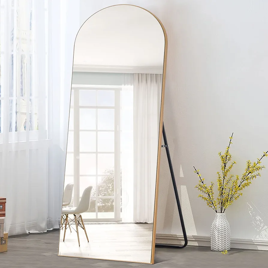 PexFix Arched Full Length Mirror 65''x22'' Arched Wall Mirror Floor Mirror with Stand Full Body Mirror with Gold Wood Frame