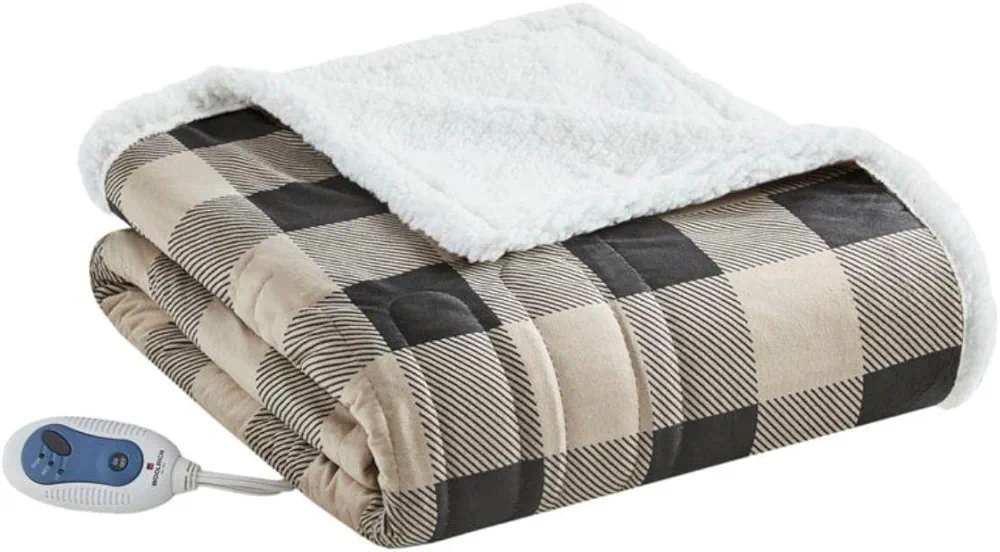 Woolrich Linden Mink to Berber Electric Blanket Cozy Bedding, Oversized Throw Ultra Soft, Quick Warm Up for Cold Weather with Auto Shut Off and Multi-Heat Level Setting Controller, 60x70, Tan