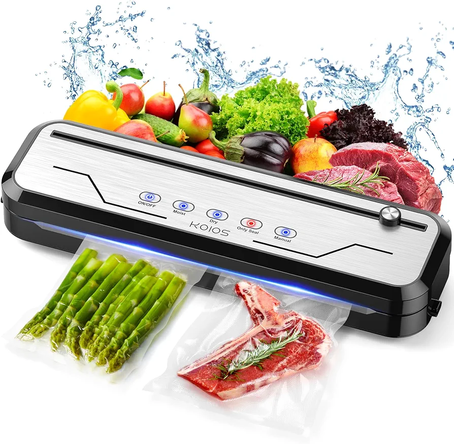 Vacuum Sealer for Food, Multi-Functional Vacuum Sealer Machine Compact Air Sealing System with Build-in Cutter, LED Indicator Dry & Moist Modes with 15 Vacuum Bags for Food Vacuum Sealing (Silver)