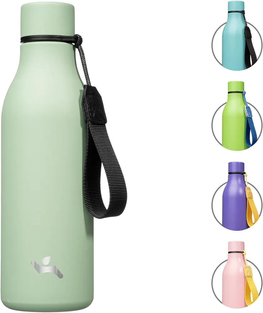 Insulated Water Bottle with Strap,18 oz Double Wall Stainless Steel Vacuum Bottles Metal Water Flask,Macaron Green