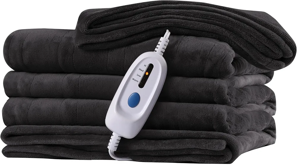 McJaw Electric Heated Blanket 72"x 84" Full Size, 4 Heating Levels and 10 Hours Auto Off, Lightweight and Breathable - Ebony