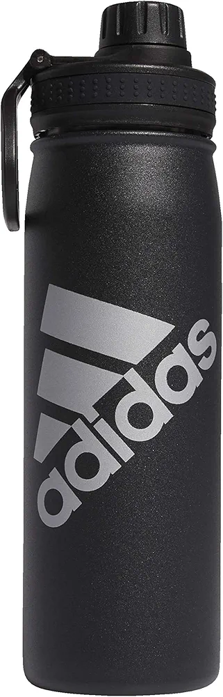 adidas 600 ML (20 oz) Metal Water Bottle, Hot/Cold Double-Walled Insulated 18/8 Stainless Steel, Black/Silver Metallic, One Size