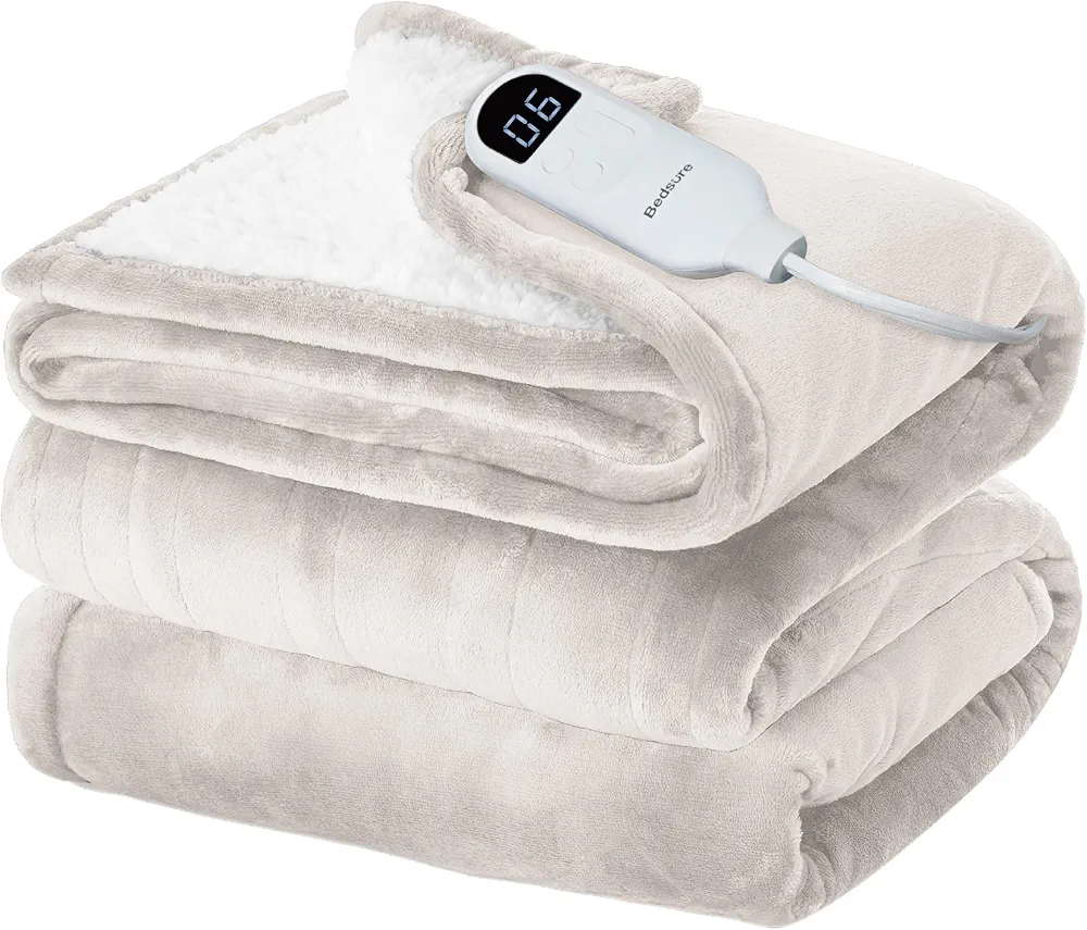 Bedsure Electric Blanket Twin - Soft Flannel Heated Blanket, Heating Blanket with 10 Time Settings, 6 Heat Settings, and 8 hrs Timer Auto Shut Off (62x84 inches, Cream)