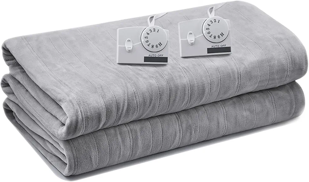 Electric Heated Blanket Queen Size, Flannel Warm Blanket with 10 Heat Settings, 10 Hours Auto Shut Off, Fast Heating Warming Blankets, Machine Washable, Grey, 84 * 90 Inchs