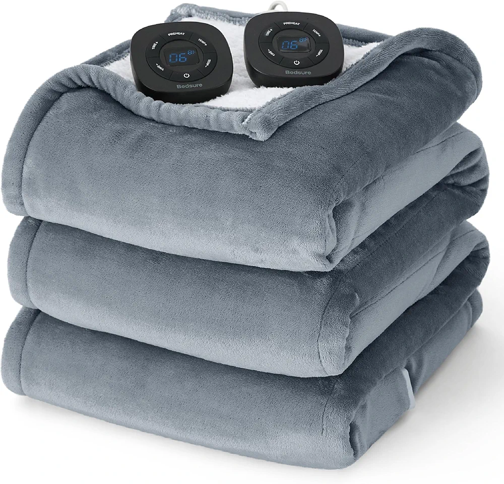 Bedsure Electric Blanket Queen Size - Dual Control Heated Blanket Queen with 10 Heat Settings, Heating Blanket with 10 Time Settings, 8 hrs Timer Auto Shut Off (84x90 inches, Grey)