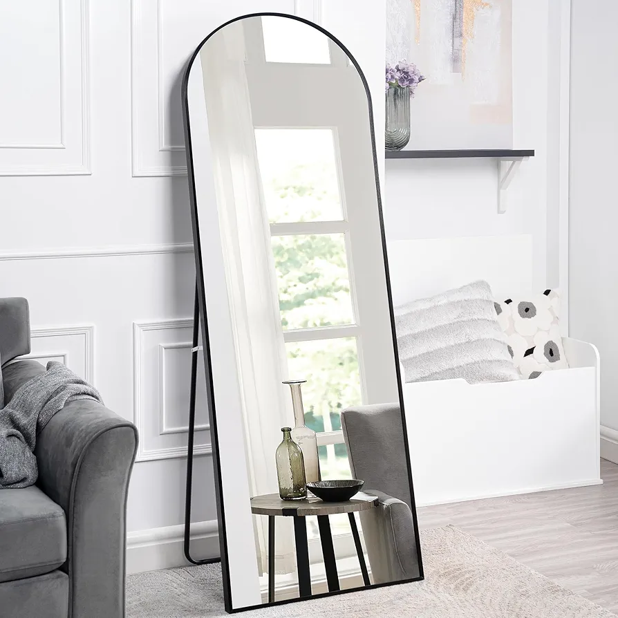 Naomi Home Mabel 71"x31" Arched Aluminum Mirror Full Length Mirror Free Standing Leaning/Hanging/Mounted Mirror Aluminum Frame for Modern Living, Black