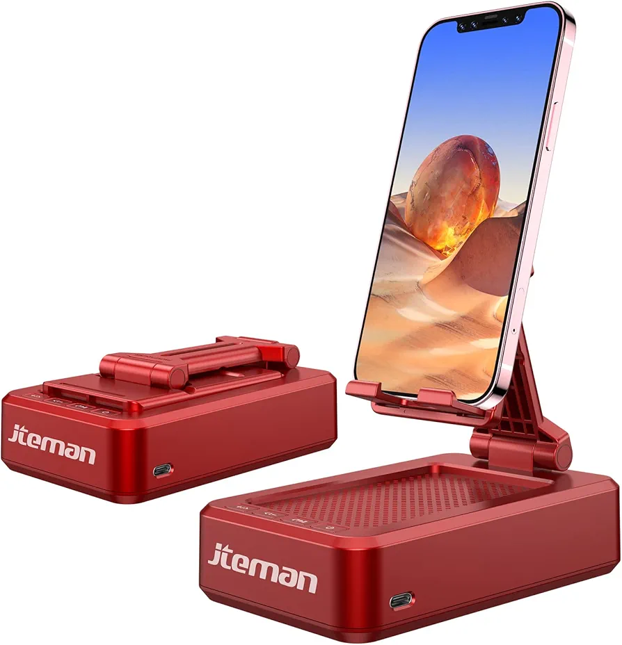 JTEMAN Portable Wireless Bluetooth Speakers with Phone Stand,Gifts for Women and Men,Birthday Christmas for Women Men,Kitchen Gadgets for Men,Compatible for iPhone/Samsung/Mini iPad - Red