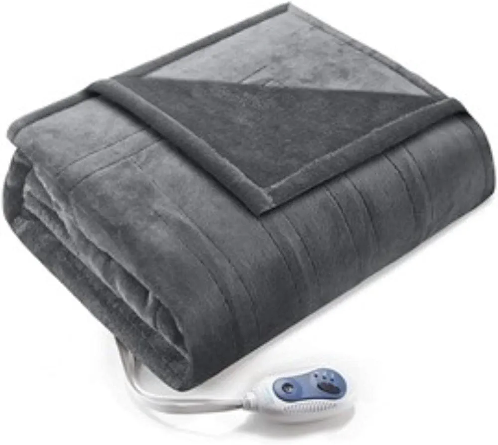 Comfort Spaces Luxury Microplush Electric Wrap Blanket Super Soft and Warm Reversible Heated Throw Poncho with Auto Shutoff, 50"x64", Grey