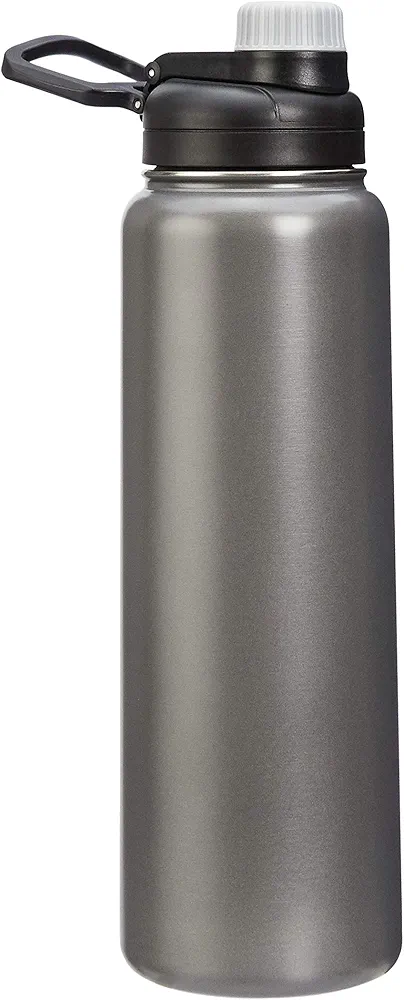 Amazon Basics Stainless Steel Insulated Water Bottle, Spout Lid, 30 oz, Gray