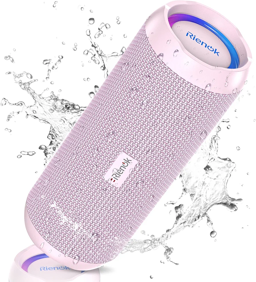 RIENOK Bluetooth Speaker Portable 30W Bass Button IPX7 Waterprooof True Wireless Stereo HD Sound Speakers Bluetooth Wireless Bluetooth 5.3（Pink）