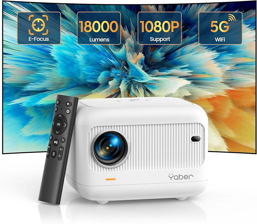 [Electric Focus]Mini Projector with 5G WiFi and Bluetooth 5.2,YABER 18000 Lumen 1080P Outdoor Projector Support ±40° Keystone Correction,Portable Projector for Phone/ TV Stick/Laptop/PS5