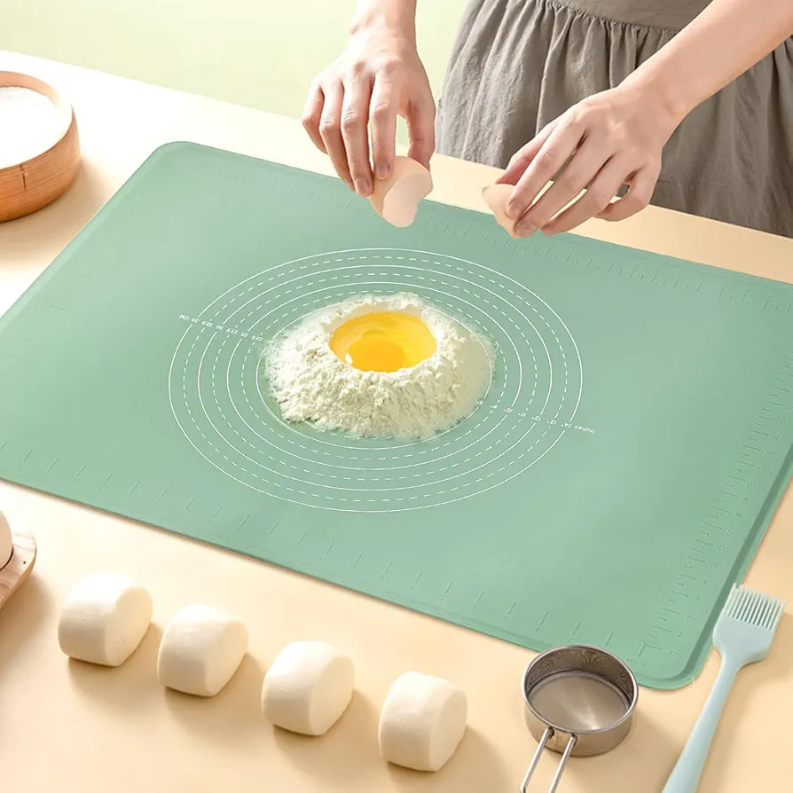 Silicone Baking Mat 24" x 16", Extra Thick Dough Rolling Mat with Measurements and Edge Heightening, Non-stick Food Grade Silicone Pastry Mat for for Pastry, Bread, Cookies, Pizza, Fondant, Pasta