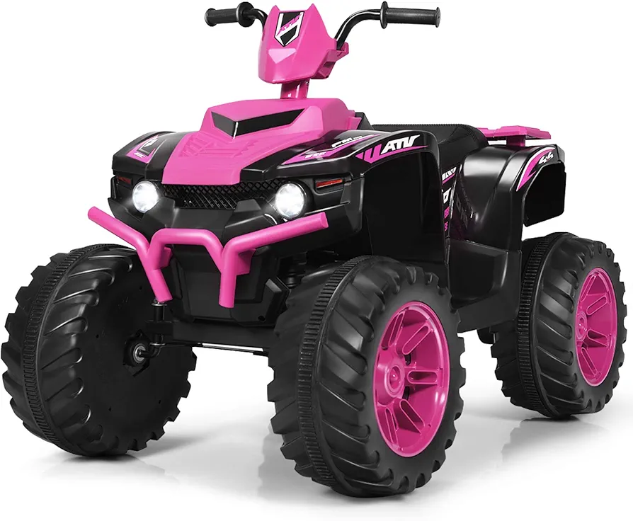 Costzon Kids ATV, 12V Battery Powered Electric Vehicle w/LED Lights, High & Low Speed, Horn, Music, USB, Treaded Tires, Ride on Car 4 Wheeler Quad for Boys & Girls Gift, Ride on ATV (Pink)