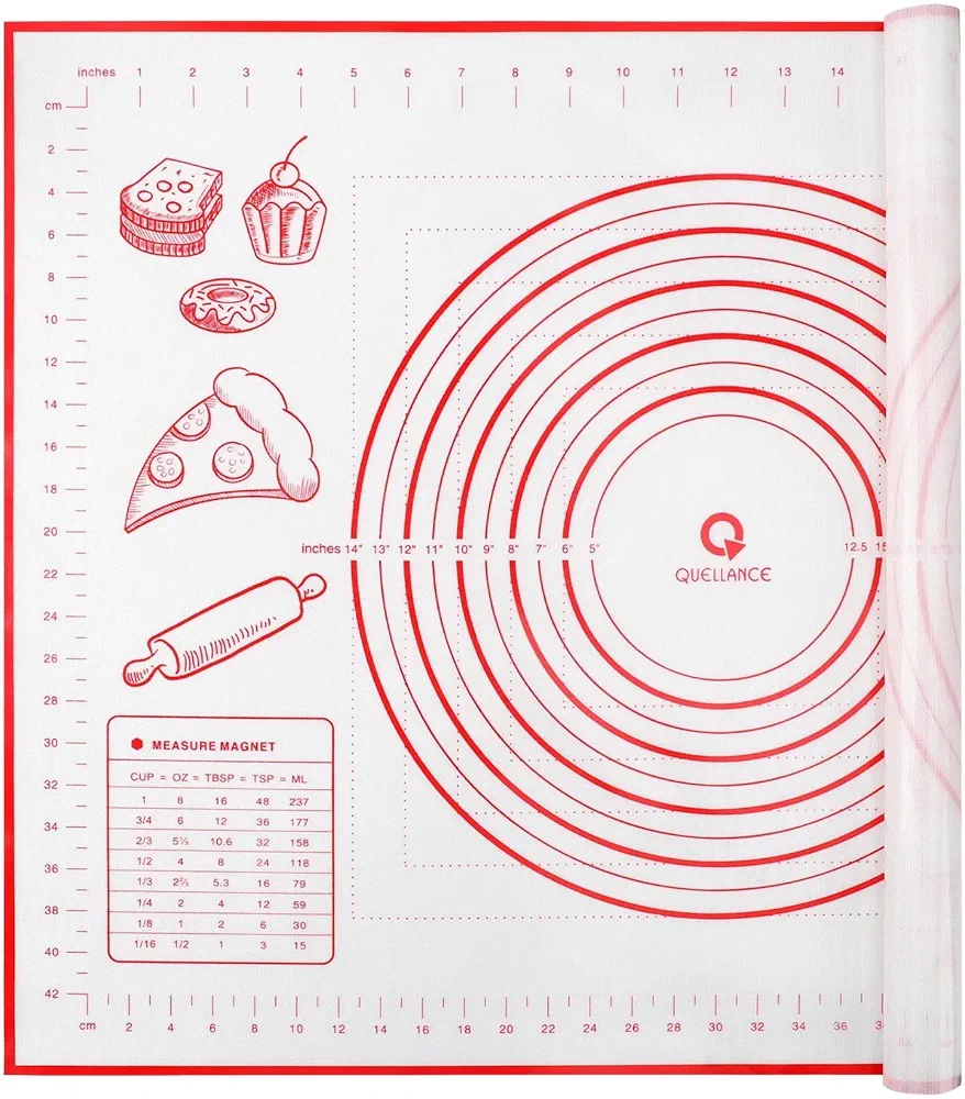 Silicone Baking Mat with Measurements, Pastry Mat for Rolling Out Dough, Kitchen Counter Mat, Red, 20" x 28", Fondant Mat/Oven Liner Mat