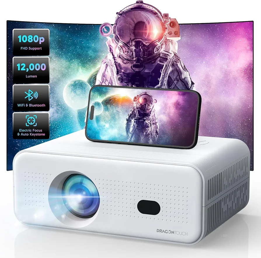 [Electric Focus] Mini Projector with 5G WiFi 6 and Bluetooth, Support FHD 1080P Smart Video Projector, 12000L Portable Movie Projector with Auto Keystone Compatible with iOS/Android/TV Stick/HDMI/PS5