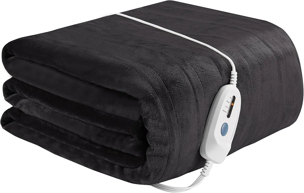 Electric Blanket Heated 72"x84" Full Size Flannel Heated Blanket with 4 Heating Levels & 10 Hours Auto Off, Machine Washable - Dark Grey