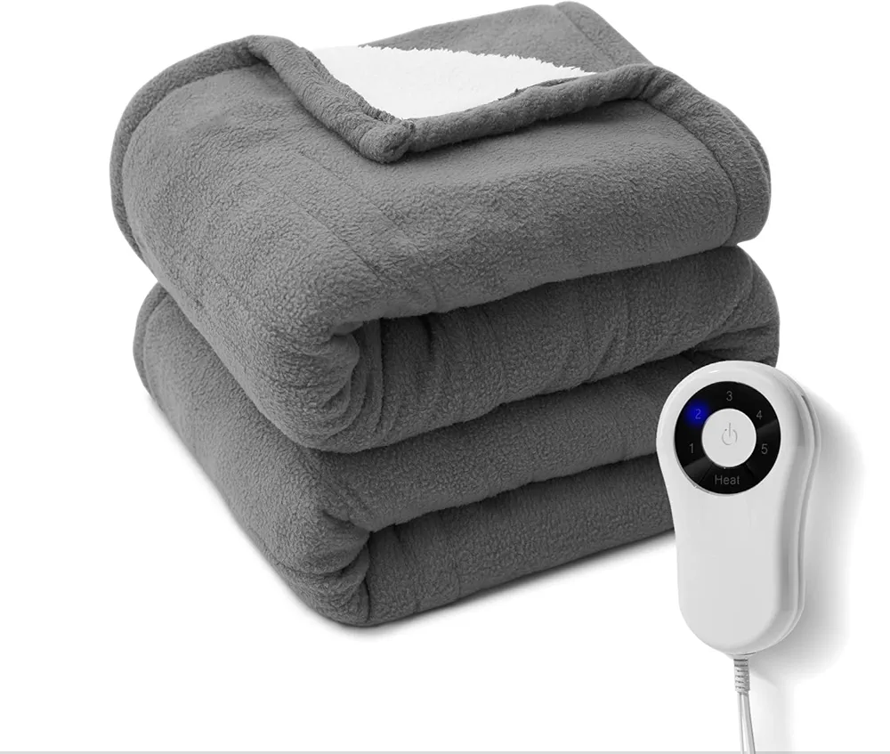 Electric Throw Blanket with 5 Heating Levels & 4 Hours Auto Off, Sherpa & Polar Fleece Heated Throw Blankets 50"×60", Machine Washable, for Home&Office Use (Grey)