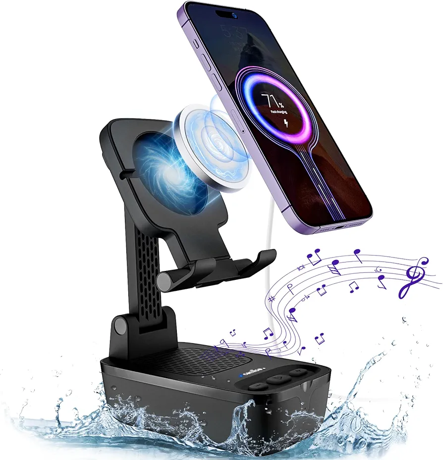 comiso Gifts for Men Women,Birthday Gifts,IPX7 Waterproof Cell Phone Stand with Bluetooth Speaker,Anti-Slip Design Shower Phone Speaker with HD Stereo Sound, Compatible for Any Smartphone/Tablet