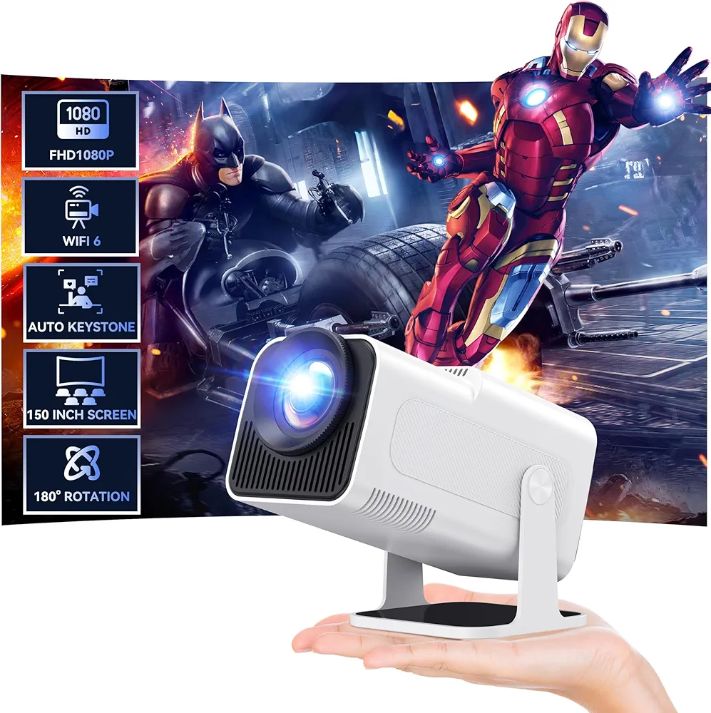 Mini Projector with WiFi and Bluetooth,180° Adjustable Portable Projector 1080P Support,150" 4K Smart Projector with Android TV 11.0, Auto Keystone Home Projector for HDMI/TV Stick/USB/PS5/Laptop