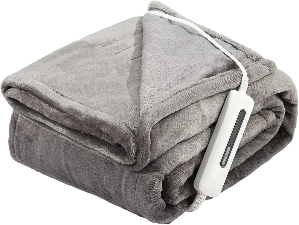 Electric Heated Blanket Throw, Super Soft Flannel 50" x 60" Heating Throw with 3 Fast Heating Levels & 4 Hours Auto Off, Machine Washable, ETL&FCC Certification, Home Office Use, Grey